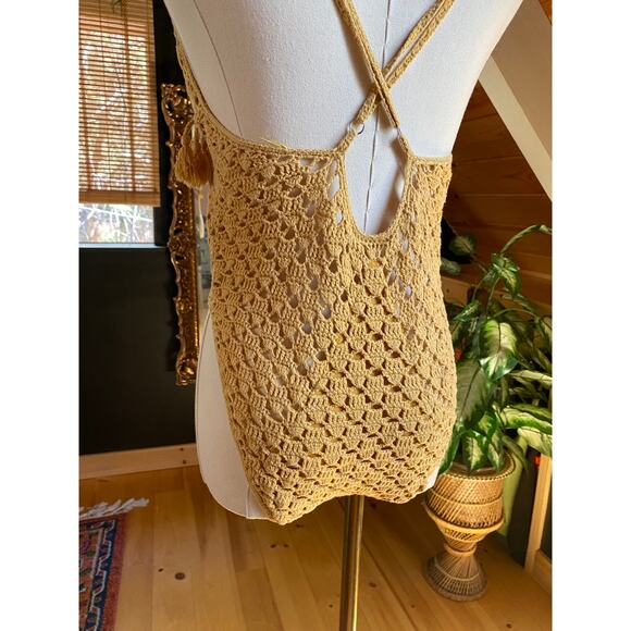 One Piece Swimsuit Crochet Yellow Fringe - Picture 7 of 8
